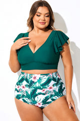 Dark Green Ruffle Trim Wireless Bikini Top