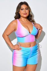 Plus Size Colorful Printed High Waist Slimming Bikini Top