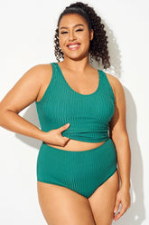 Green Striped V Neck Comfort Bikini Top