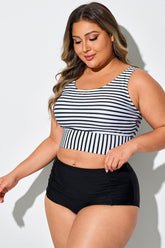 Black & White Striped Wide Strap Bikini Top