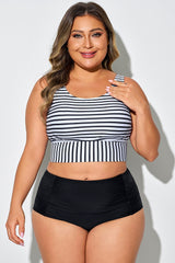 Black & White Striped Wide Strap Bikini Top