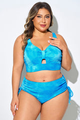 Plus Size Women Blue Ruched Bikini Top