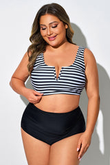 Black & White Stripe Front V-Opening Bikini Top