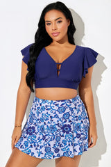 Deep V Neck Backless Ruffle Sleeves Bikini Top