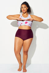 Wine Red High Waist Women Swimwear Shorts