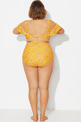 Yellow Floral High Waist Brief For Lady