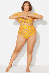 Yellow Floral High Waist Brief For Lady