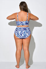 Porcelain Blue Floral Bikini Brief For Beach Vacation