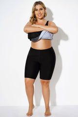 Black Solid Long Bike Short Swim Bottom