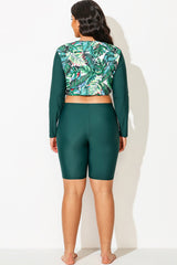 Green Solid Long Bike Short Swim Bottom