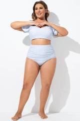 Blue High Waist Bikini Bottom with Side Ruching