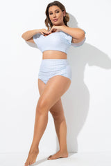 Blue High Waist Bikini Bottom with Side Ruching