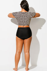 Geometric Print Elegant High Waist Swim Brief