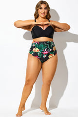 Black Floral Print Elegant High Waist Swim Brief