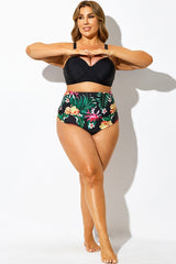 Black Floral Print Elegant High Waist Swim Brief