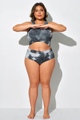 Tie-Dye Black & Gray High Waist Swim Brief