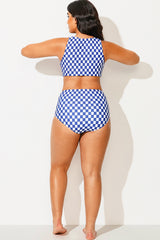 Plus Size Blue & White Check High Waisted Bottom