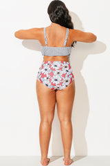 Plus Size Floral Print Check High Waisted Bottom