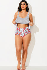 Plus Size Floral Print Check High Waisted Bottom