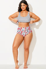 Plus Size Floral Print Check High Waisted Bottom