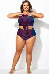 Plus Size Colorblock Check High Waisted Bottom