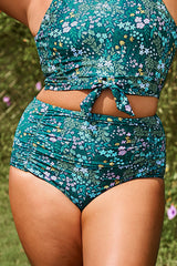 Green Cottage Floral Print High Waisted Bottom