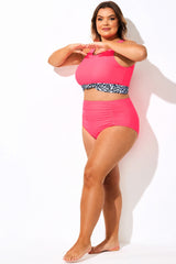 Plus Size Solid Pink High Waisted Bottom