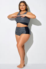 Plus Size Black Stripes High Waisted Bottom