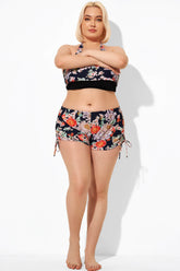 Drawstring Side Flower Printed Swim Shorts