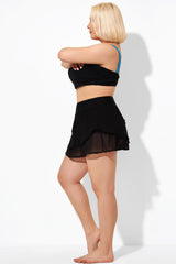 Black High Waisted Layered Black Swim Skirt