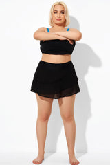 Black High Waisted Layered Black Swim Skirt