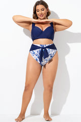 Blue Floral Printed Tie-Front Swim Shorts