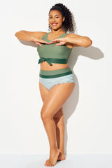 Plus Size Green Striped Patchwork Bikini Bottom