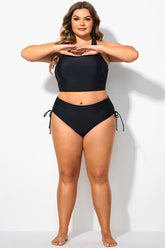 Black Drawstring Side High Waisted Bikini Bottom