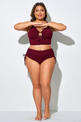 Crimson Side Drawstring High Waist Bikini Brief