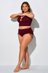 Crimson Side Drawstring High Waist Bikini Brief