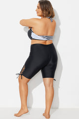 Lace Up Side Black Mid Waist Swim Shorts