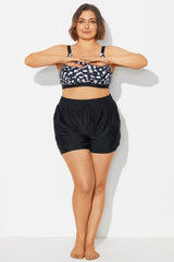 Plus Size Black Mid Waist Women Shorts