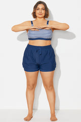 Plus Size Navy Mid Waist Women Shorts