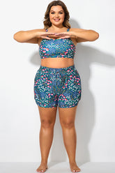 Plus Size Floral Print Mid Waist Women Shorts