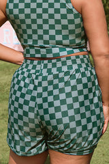 Plus Size Green Check Mid Waist Women Shorts