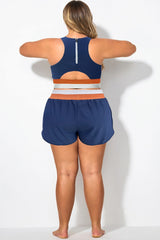 Plus Size Blue Colorblock Women Shorts