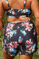 Plus Size Floral Print Mid Waist Women Shorts