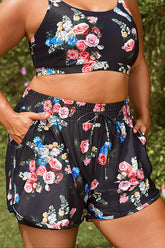Plus Size Floral Print Mid Waist Women Shorts
