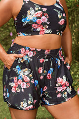 Plus Size Floral Print Mid Waist Women Shorts