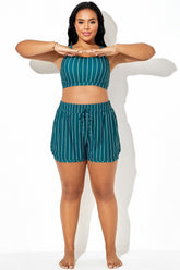 Plus Size Green & White Pinstripe Shorts