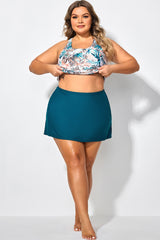 Green Side Slit High Waist Swim Skirt