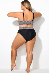 Black&White Abstract Print High Waist Shirred Brief