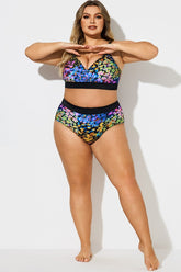 Neon Leopard Print Colorblock Mid Waist Brief