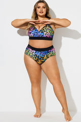 Neon Leopard Print Colorblock Mid Waist Brief
